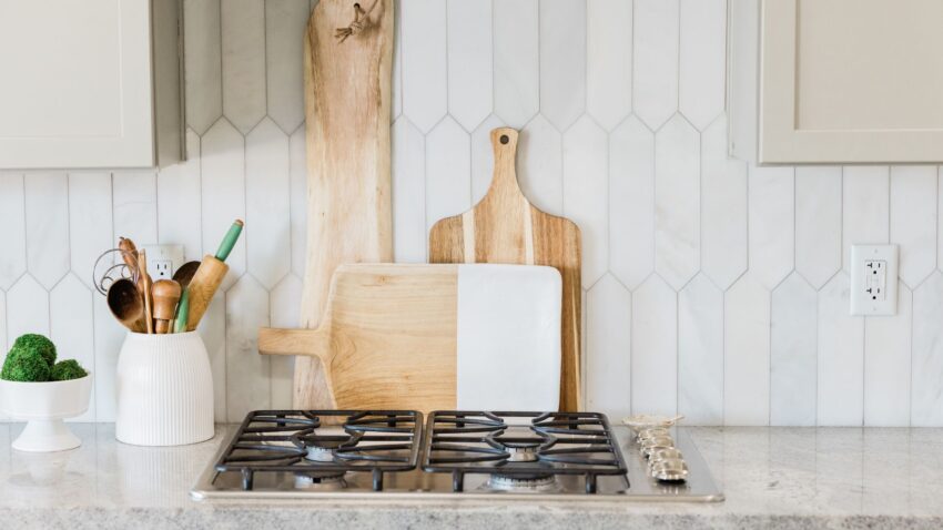 cutting boards on kitchen counter