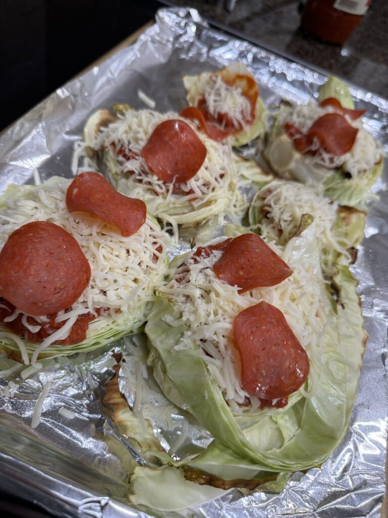 image of cabbage pizzas on sheet pan
